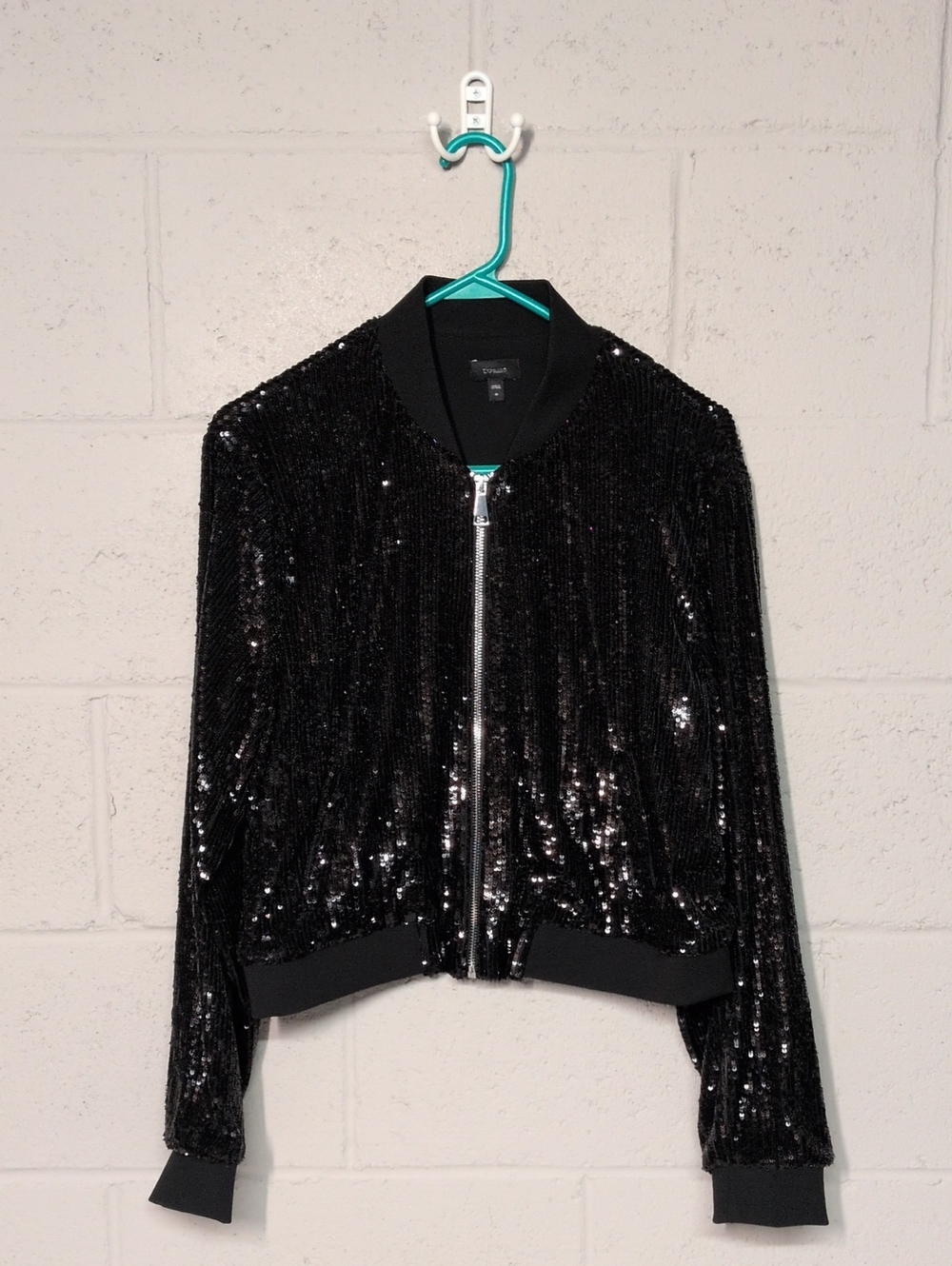 Express Black Sequin Bomber Jacket – Women's Medium – Y2K Clubwear Glam - Picture 1 of 6